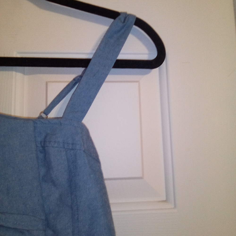 Lulumari Ruffle One Shoulder Blue Top Chambray Asymmetrical Button Corset Blouse - Picture 3 of 7